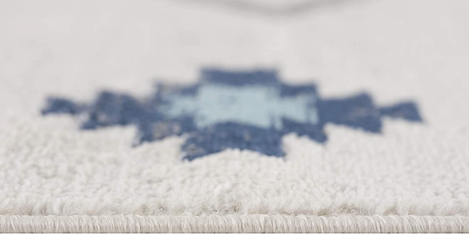 15" Runner Blue and Ivory Southwestern Runner Rug