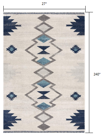 20" Runner Blue and Ivory Southwestern Runner Rug