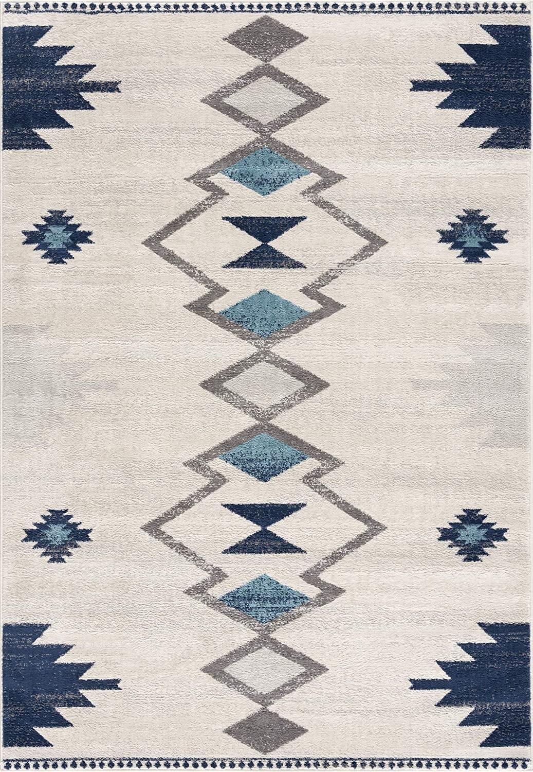 2" X 4" Blue and Ivory Southwestern Area Rug