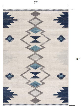 2" X 4" Blue and Ivory Southwestern Area Rug