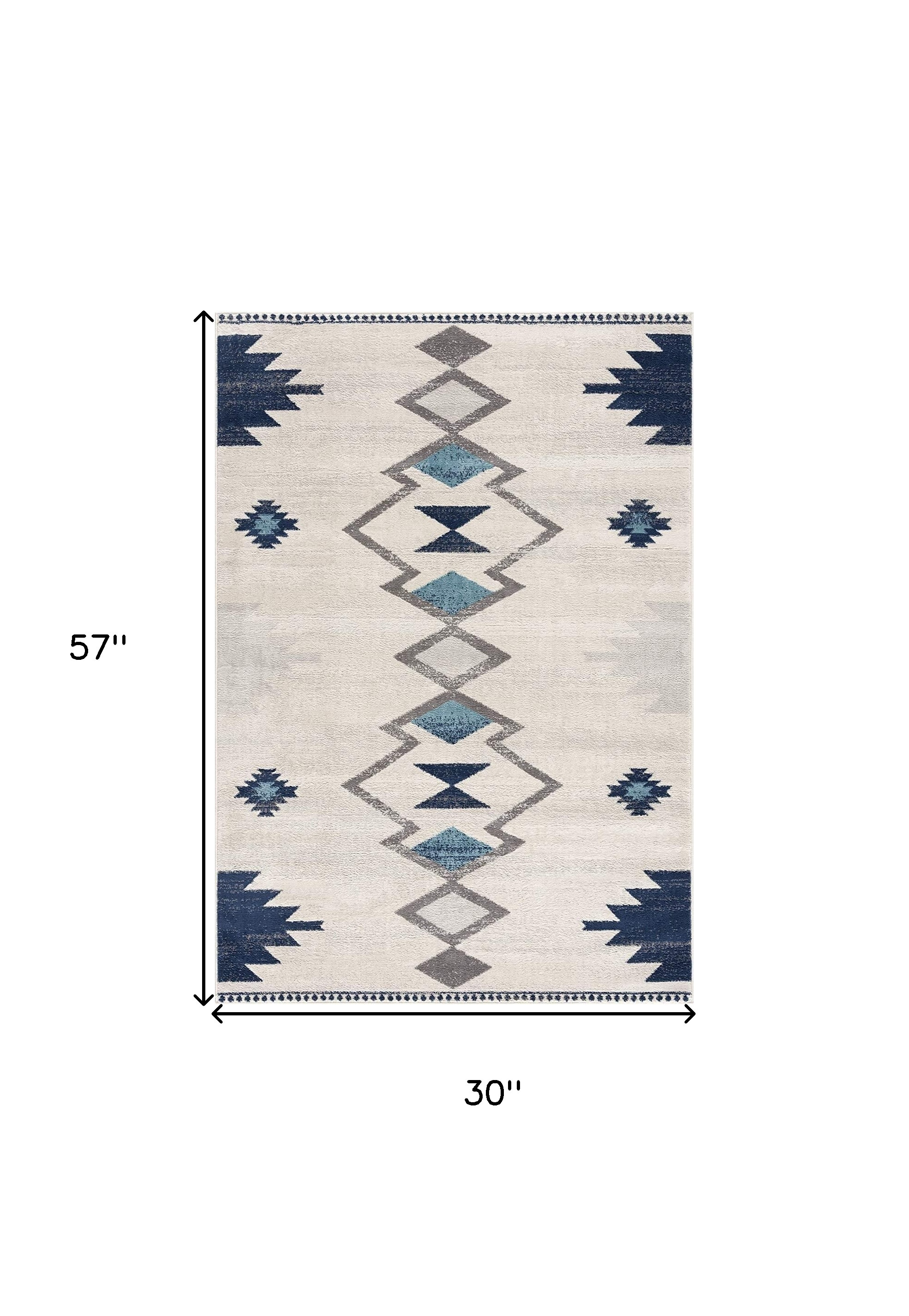 3" X 5" Blue and Ivory Southwestern Area Rug