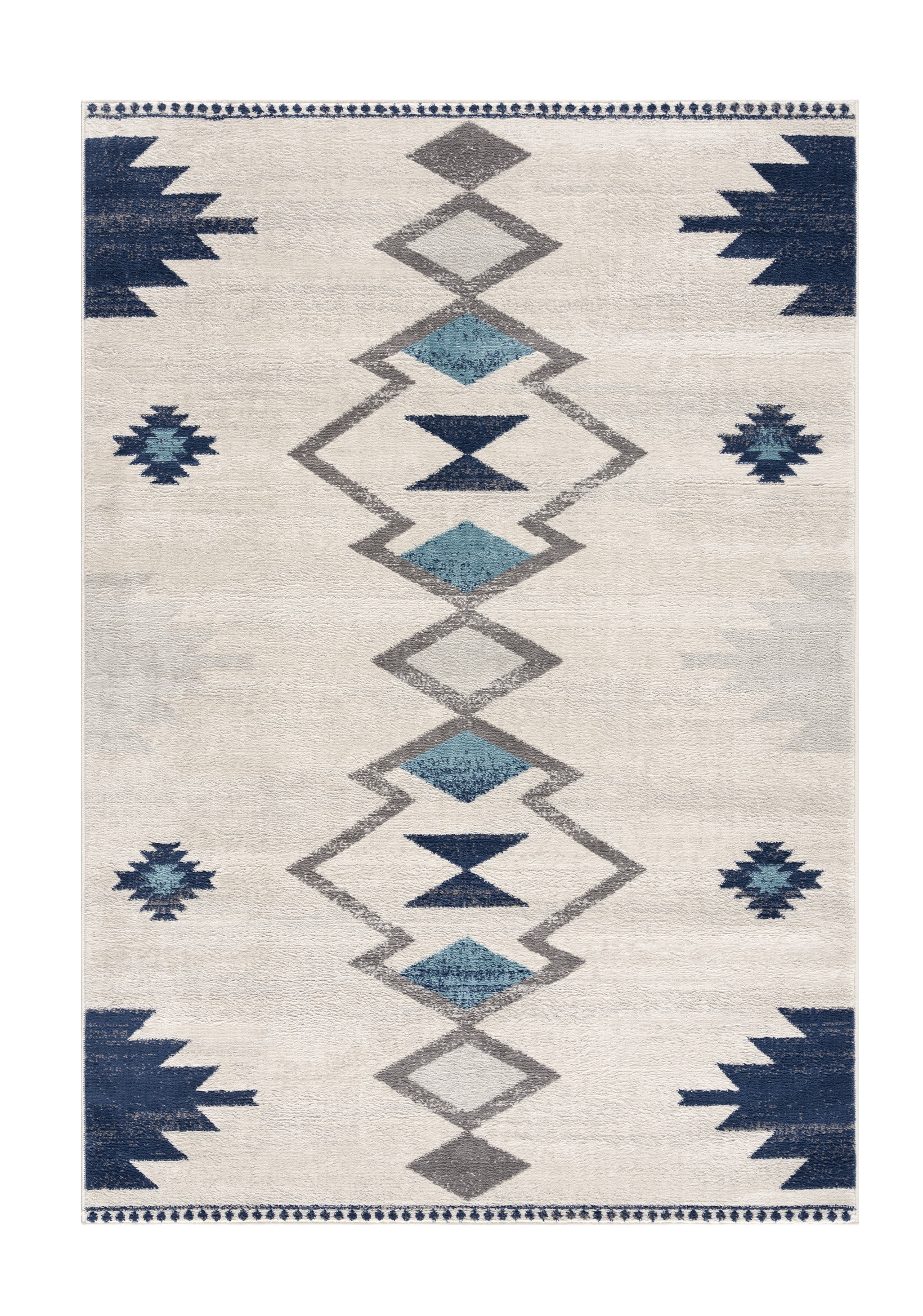 4" X 6" Blue and Ivory Southwestern Area Rug