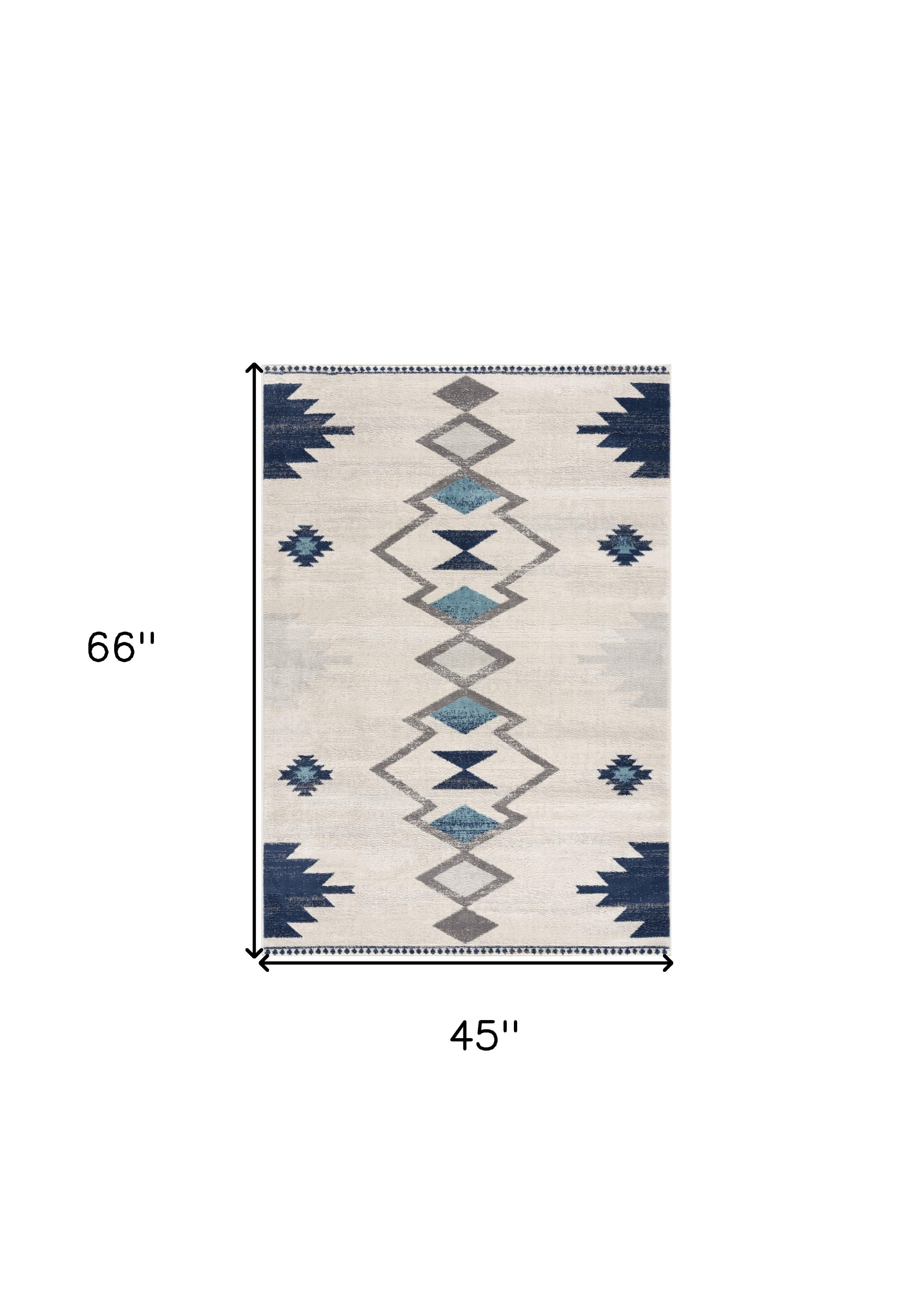 4" X 6" Blue and Ivory Southwestern Area Rug