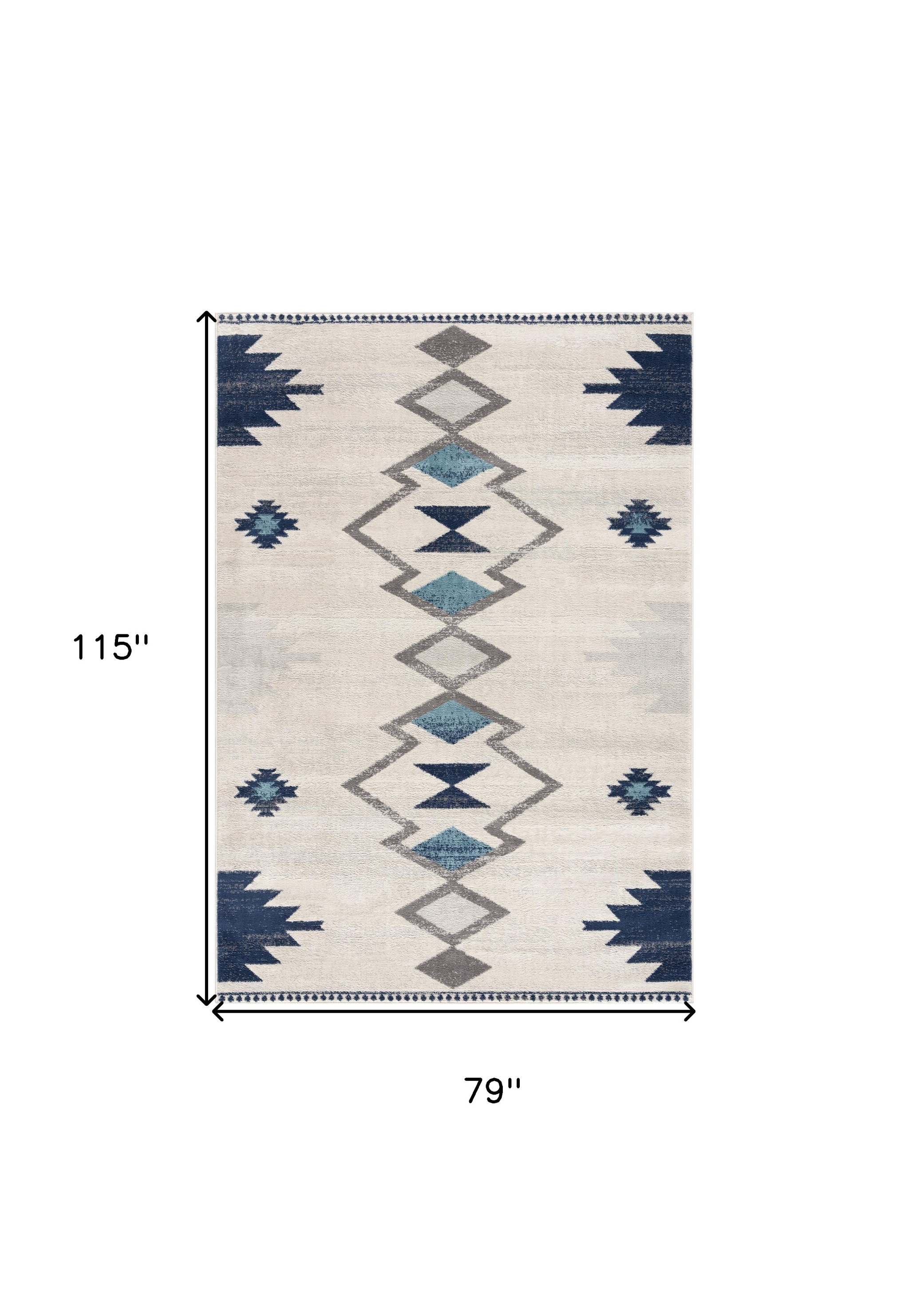 6" X 9" Blue and Ivory Southwestern Area Rug