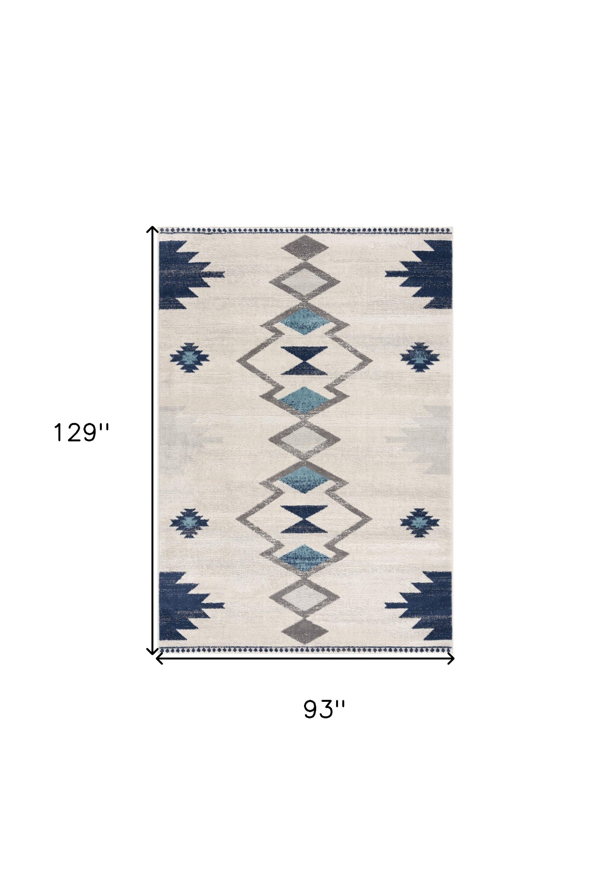 8" X 10" Blue and Ivory Southwestern Area Rug