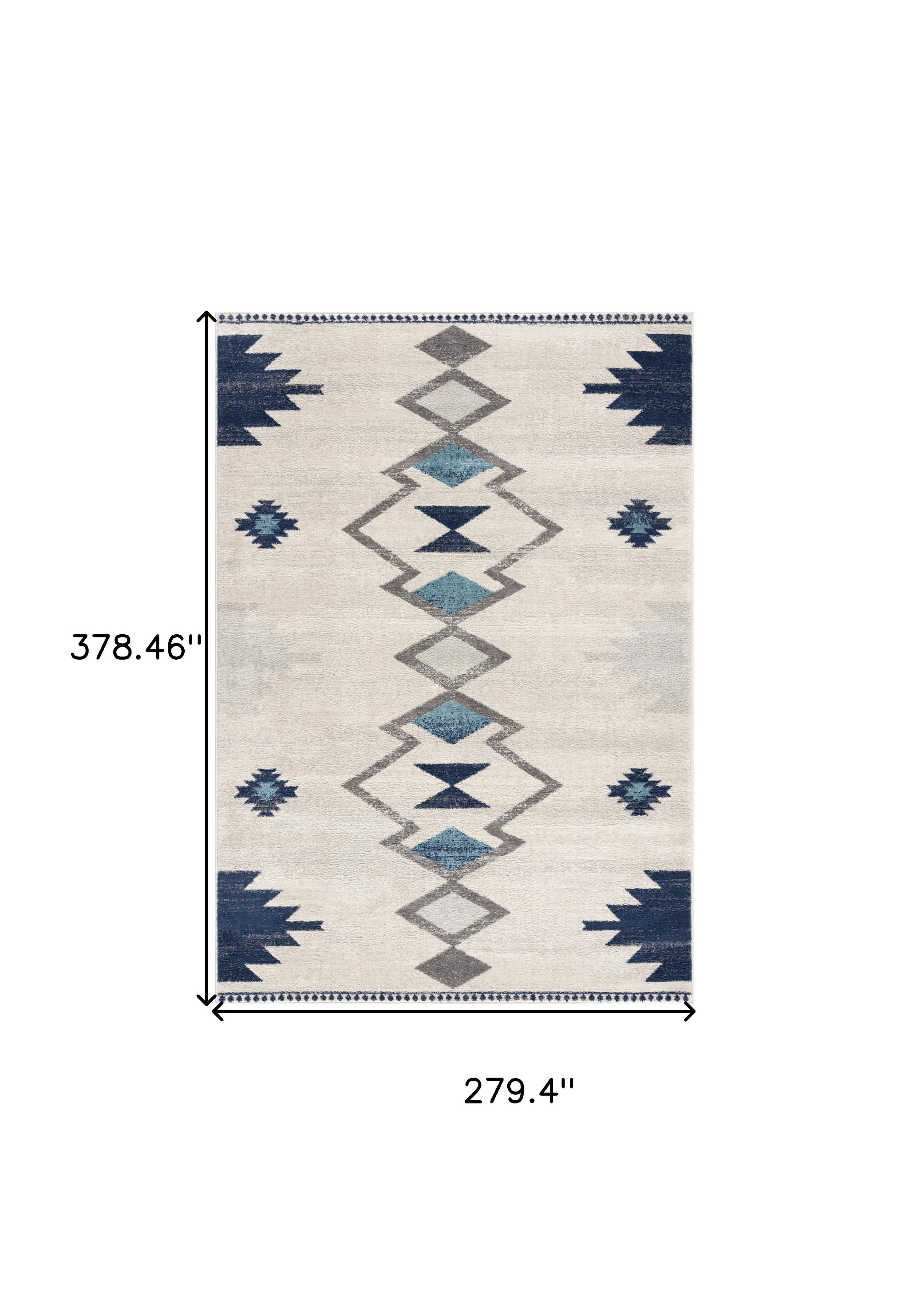 9" X 13" Navy and Ivory Tribal Pattern Area Rug