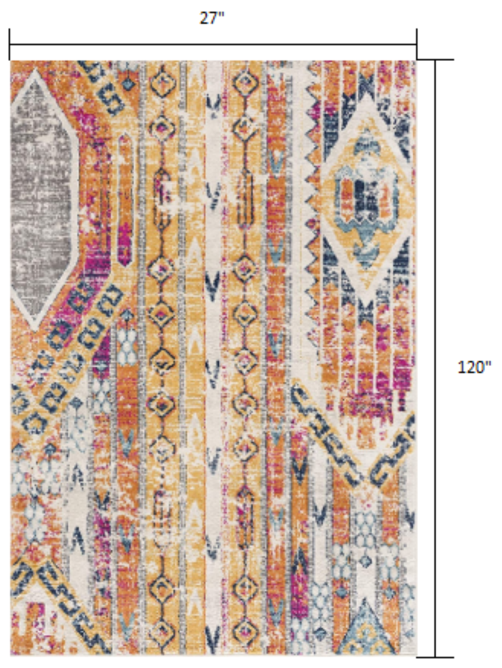 10" Runner Gold and Ivory Southwestern Runner Rug
