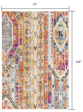 13" Runner Gold and Ivory Southwestern Runner Rug