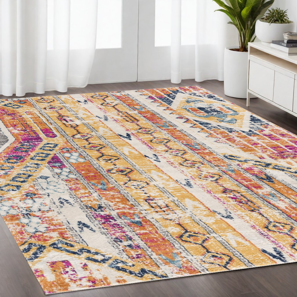 5" X 7" Gold and Ivory Southwestern Area Rug