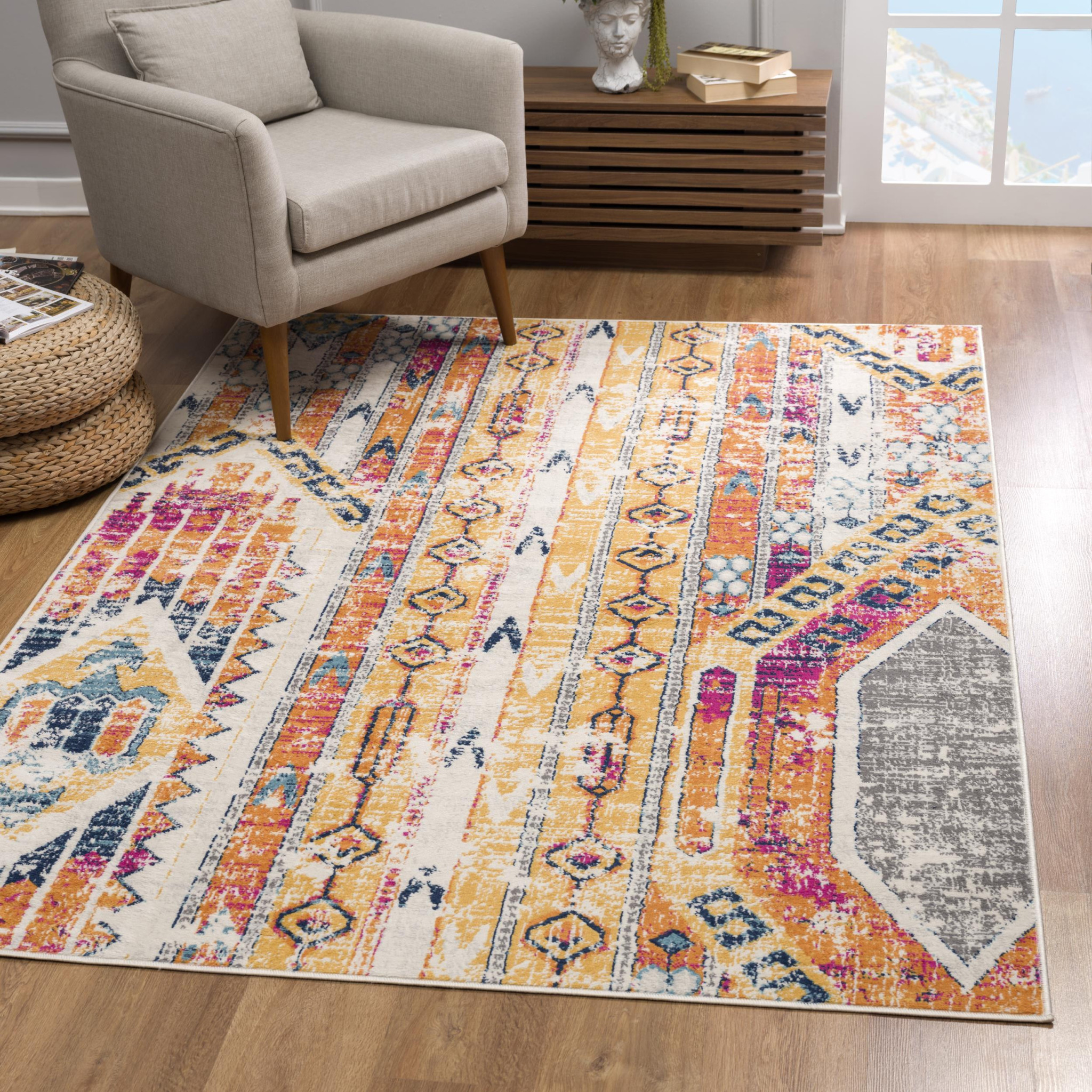 8" X 10" Gold and Ivory Southwestern Area Rug