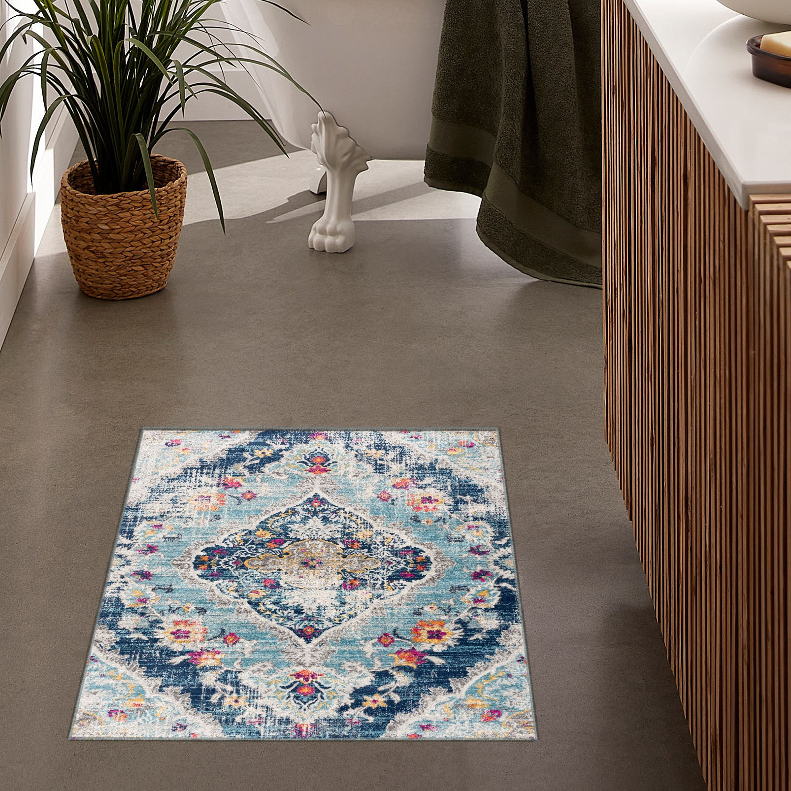 2" X 4" Blue and Ivory Medallion Area Rug