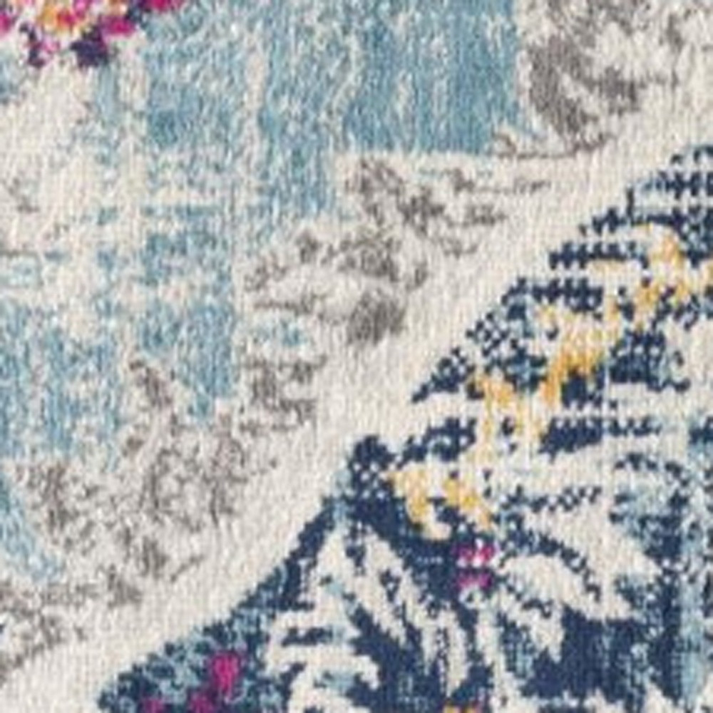 3" X 5" Blue and Ivory Medallion Area Rug