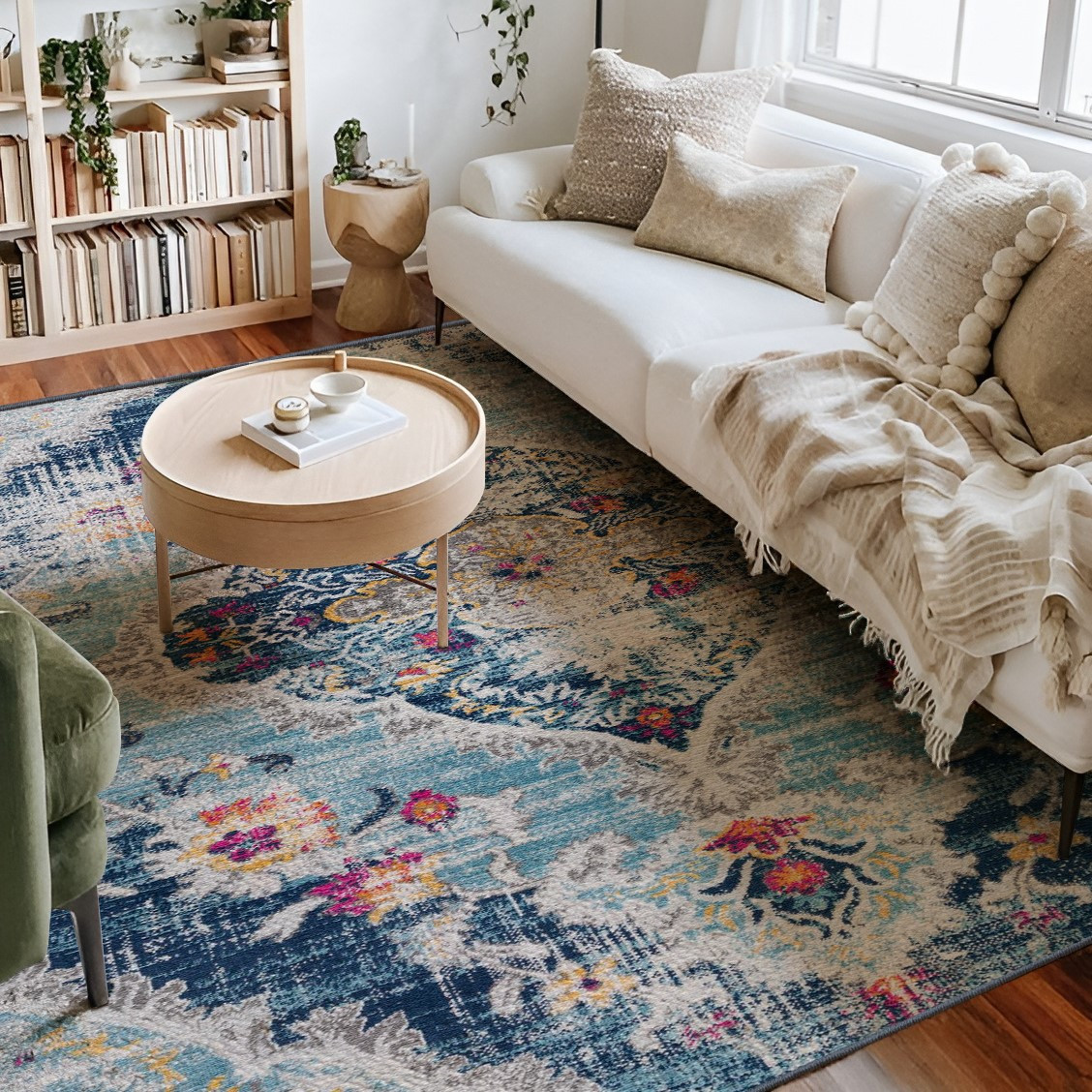 4" X 6" Blue and Ivory Medallion Area Rug
