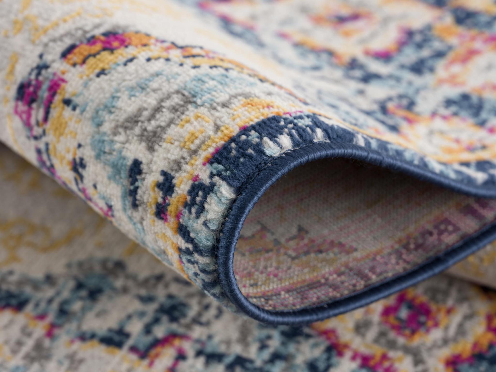 13" Runner Blue and Beige Medallion Runner Rug