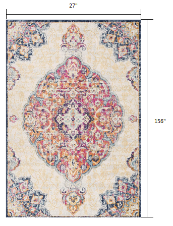 13" Runner Blue and Beige Medallion Runner Rug