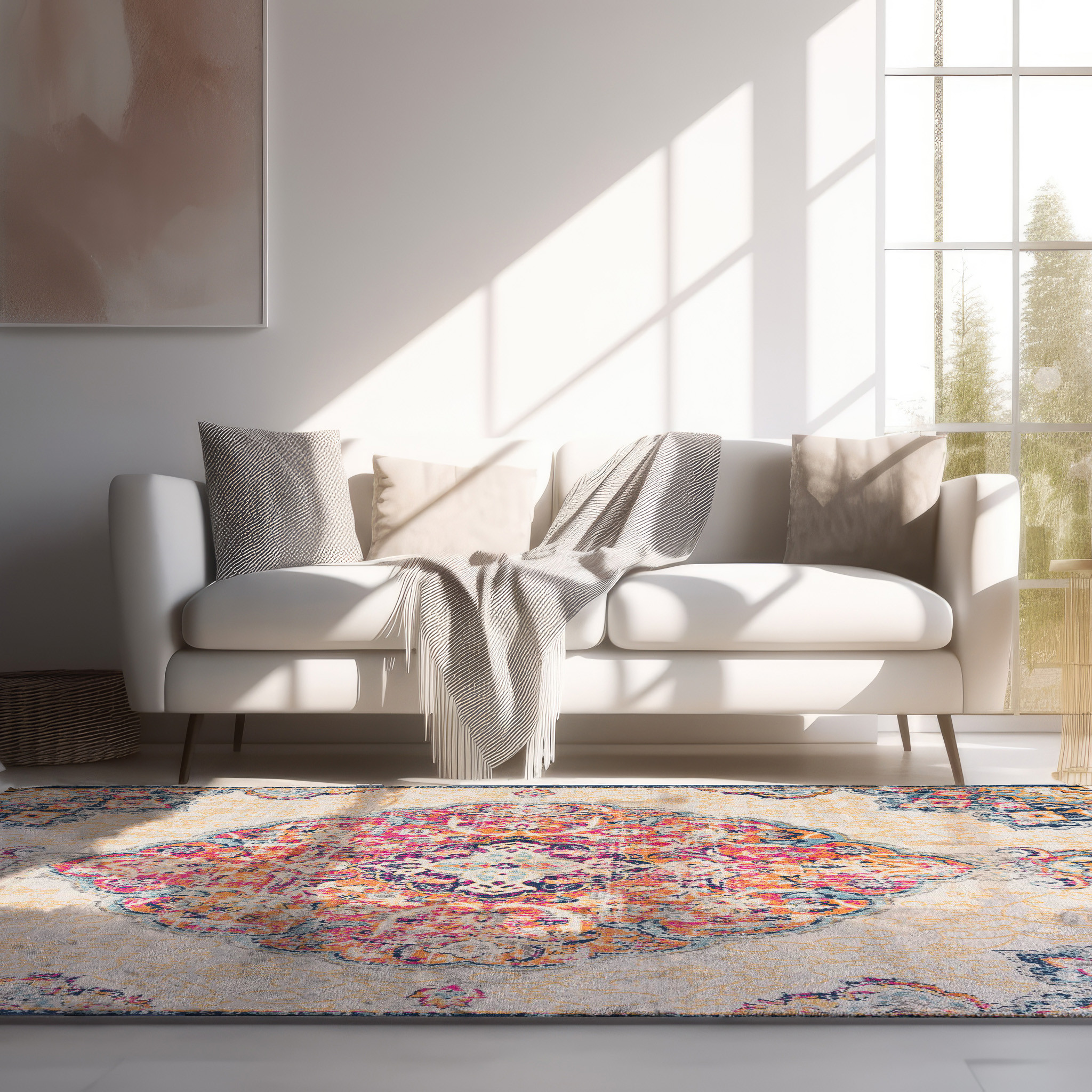 4" X 6" Blue and Beige Medallion Area Rug
