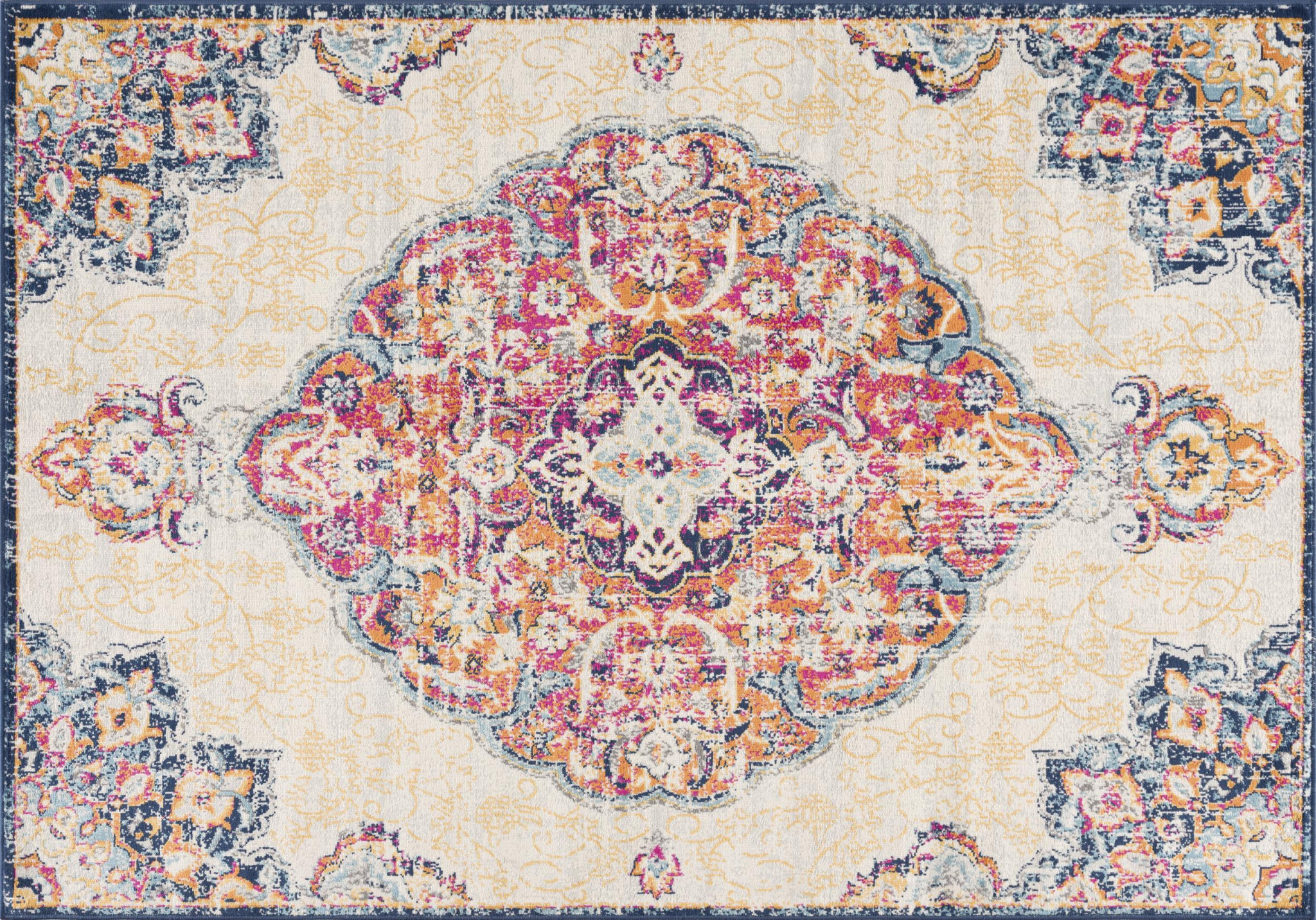 4' X 6' Blue and Beige Medallion Area Rug-393003-1