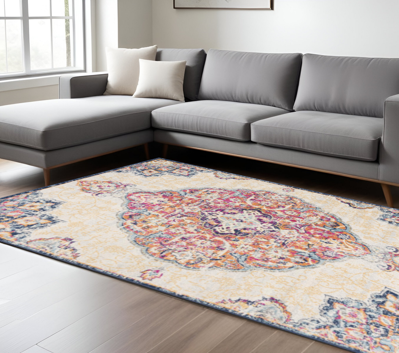 8' X 10' Blue and Beige Medallion Area Rug-393006-1