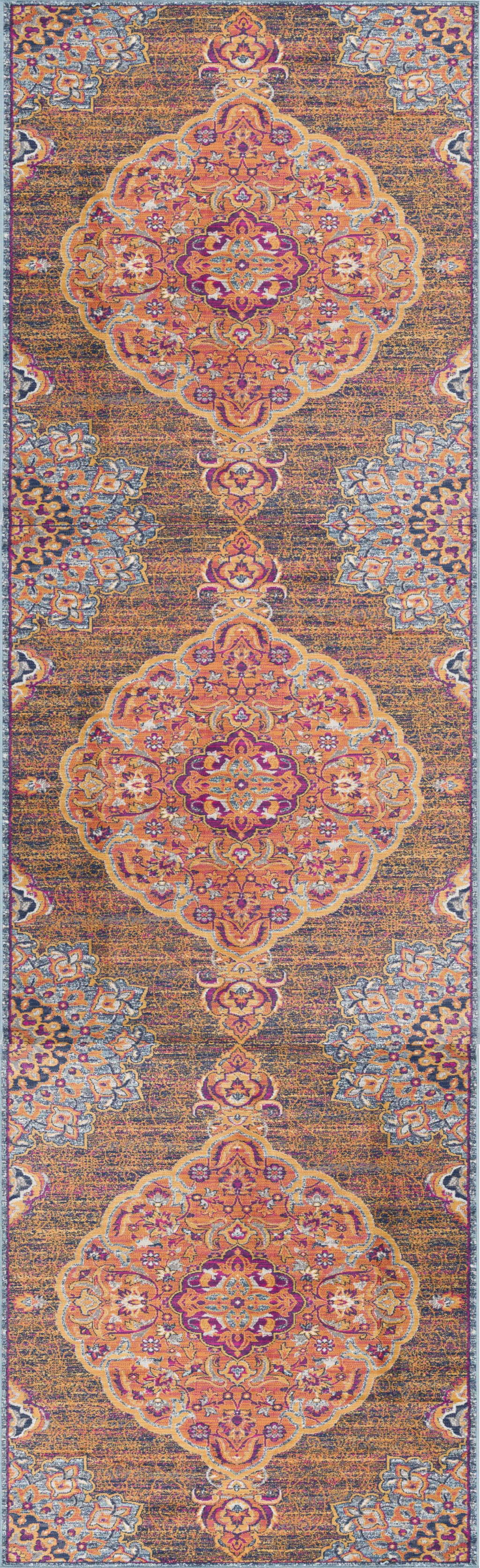 2" X 10" Rustic Orange Medallion Runner Rug