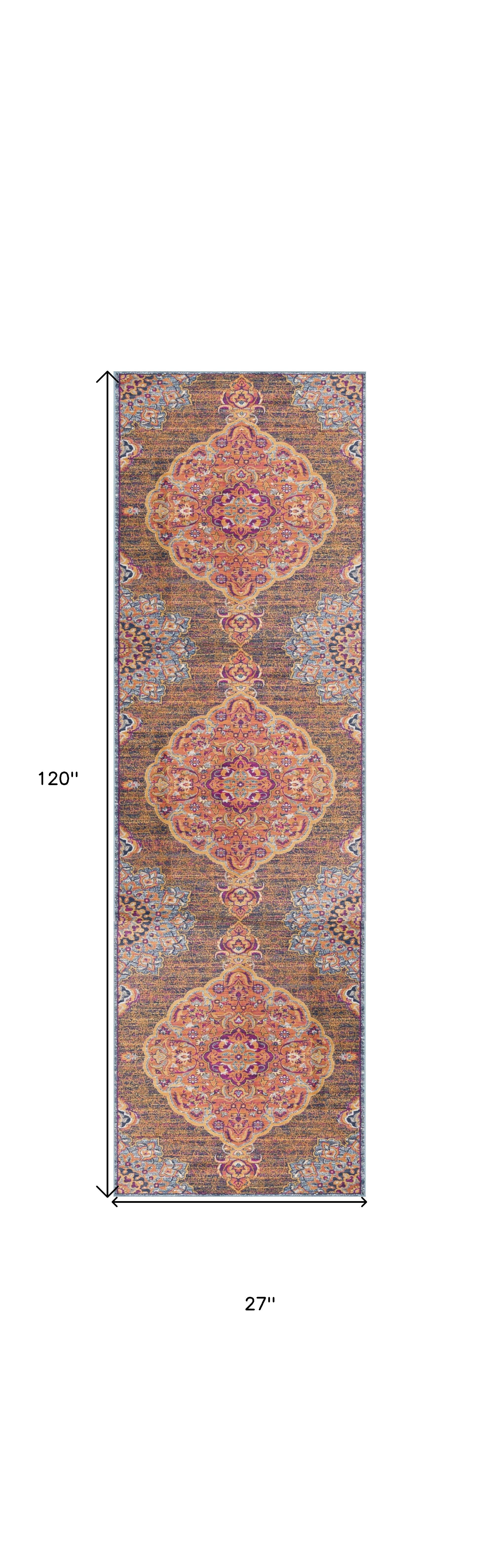 2" X 10" Rustic Orange Medallion Runner Rug