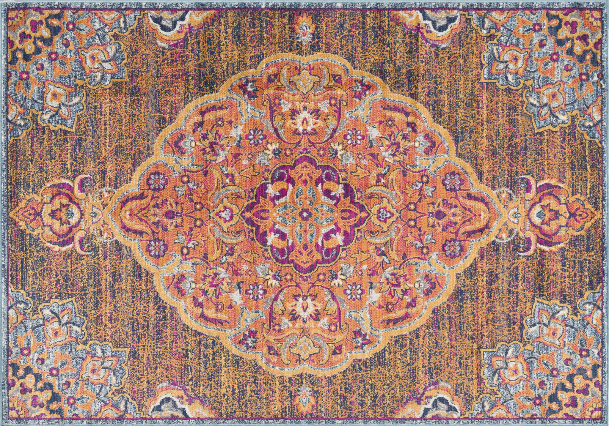 2" X 5" Rustic Orange Medallion Area Rug