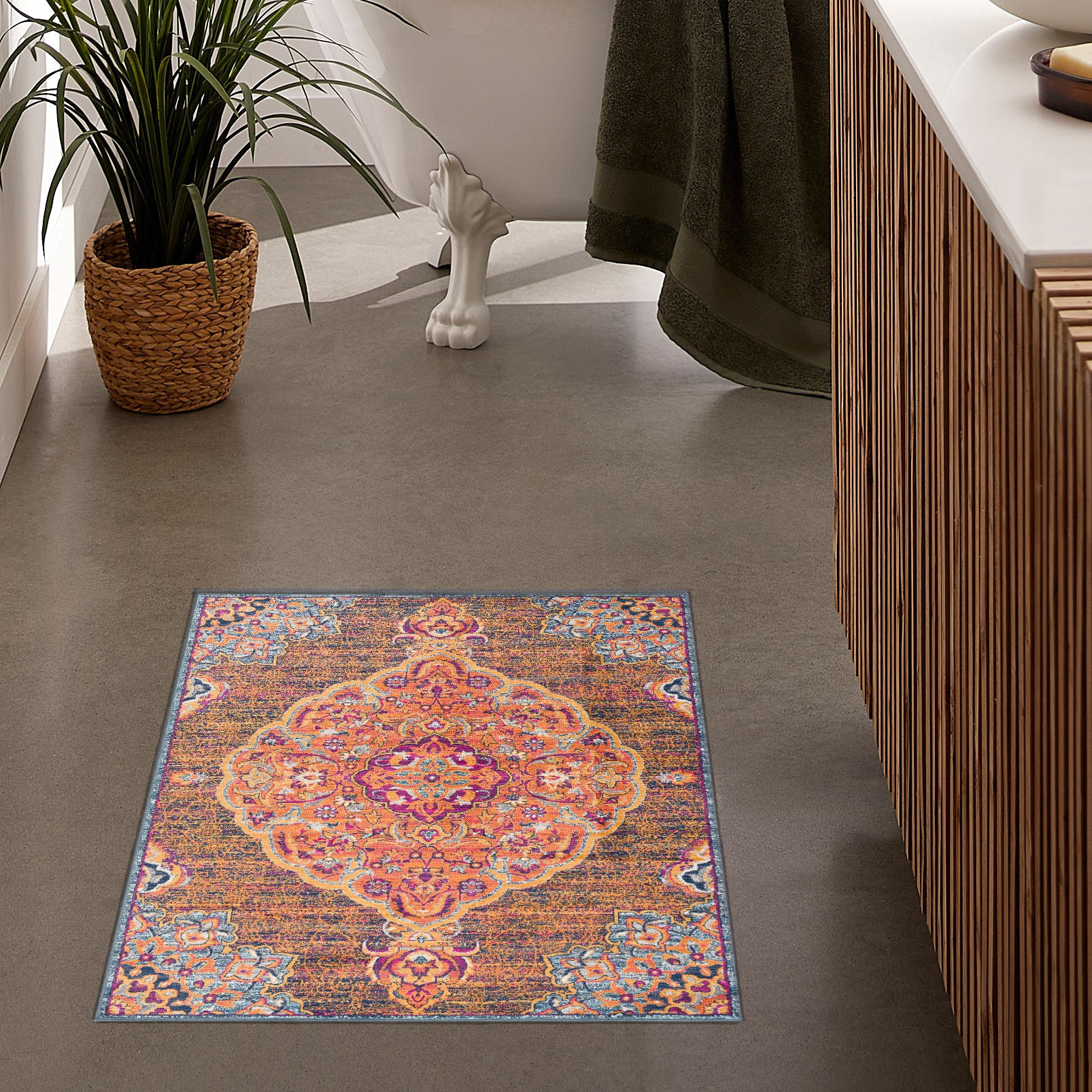 2" X 5" Rustic Orange Medallion Area Rug