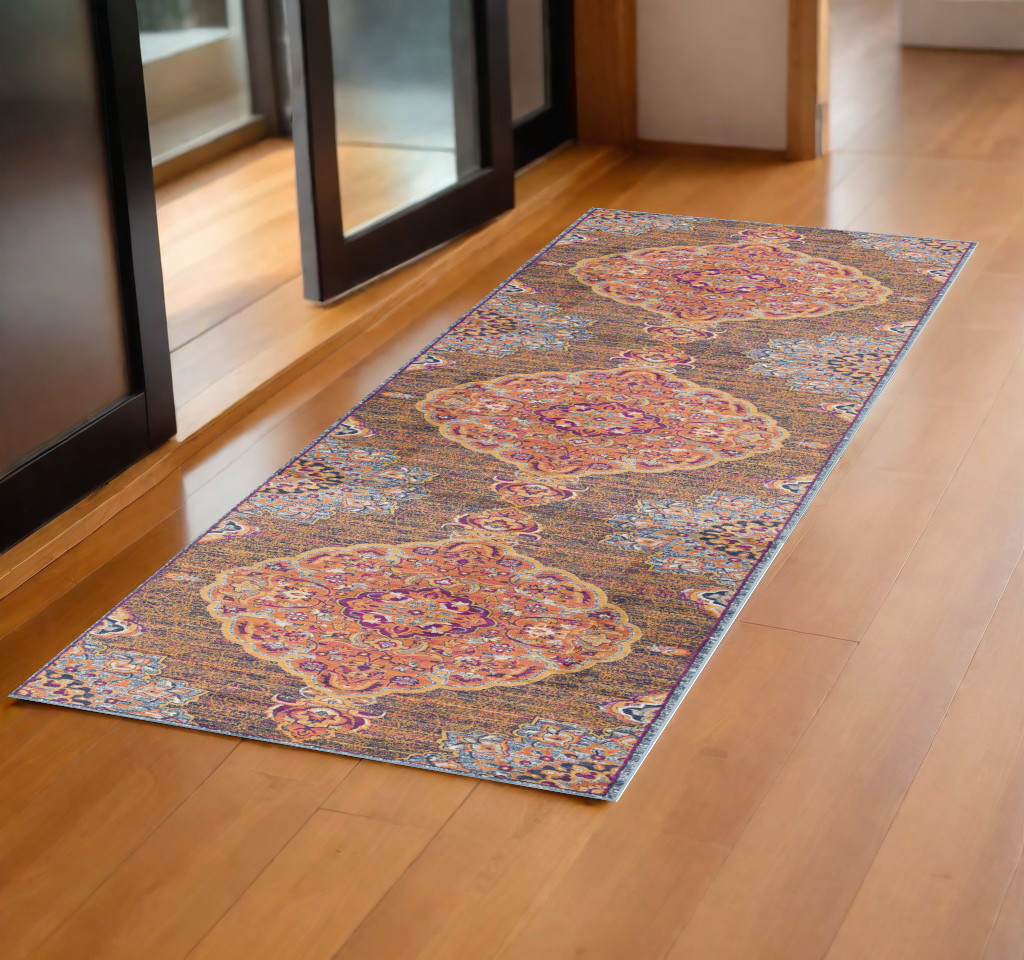2" X 6" Rustic Orange Medallion Area Rug