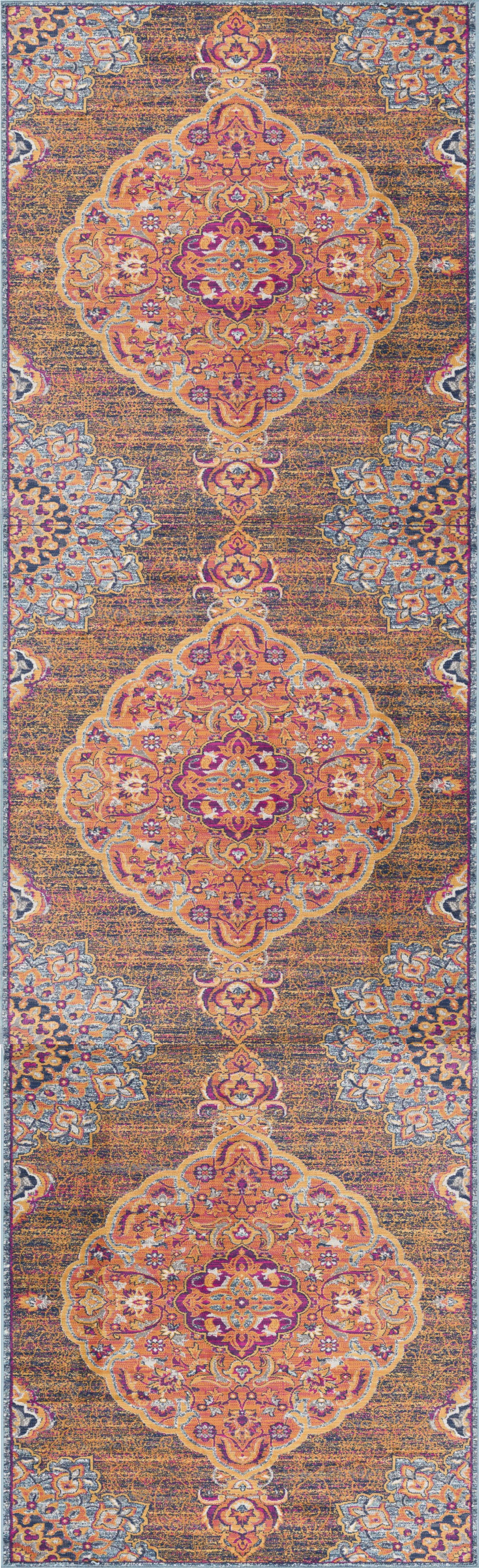 2" X 8" Rustic Orange Medallion Runner Rug