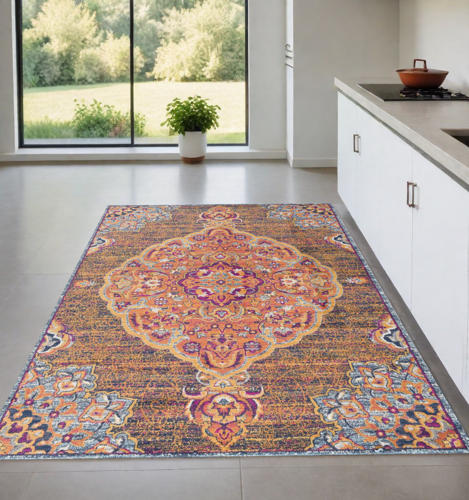 4" X 6" Rustic Orange Medallion Area Rug