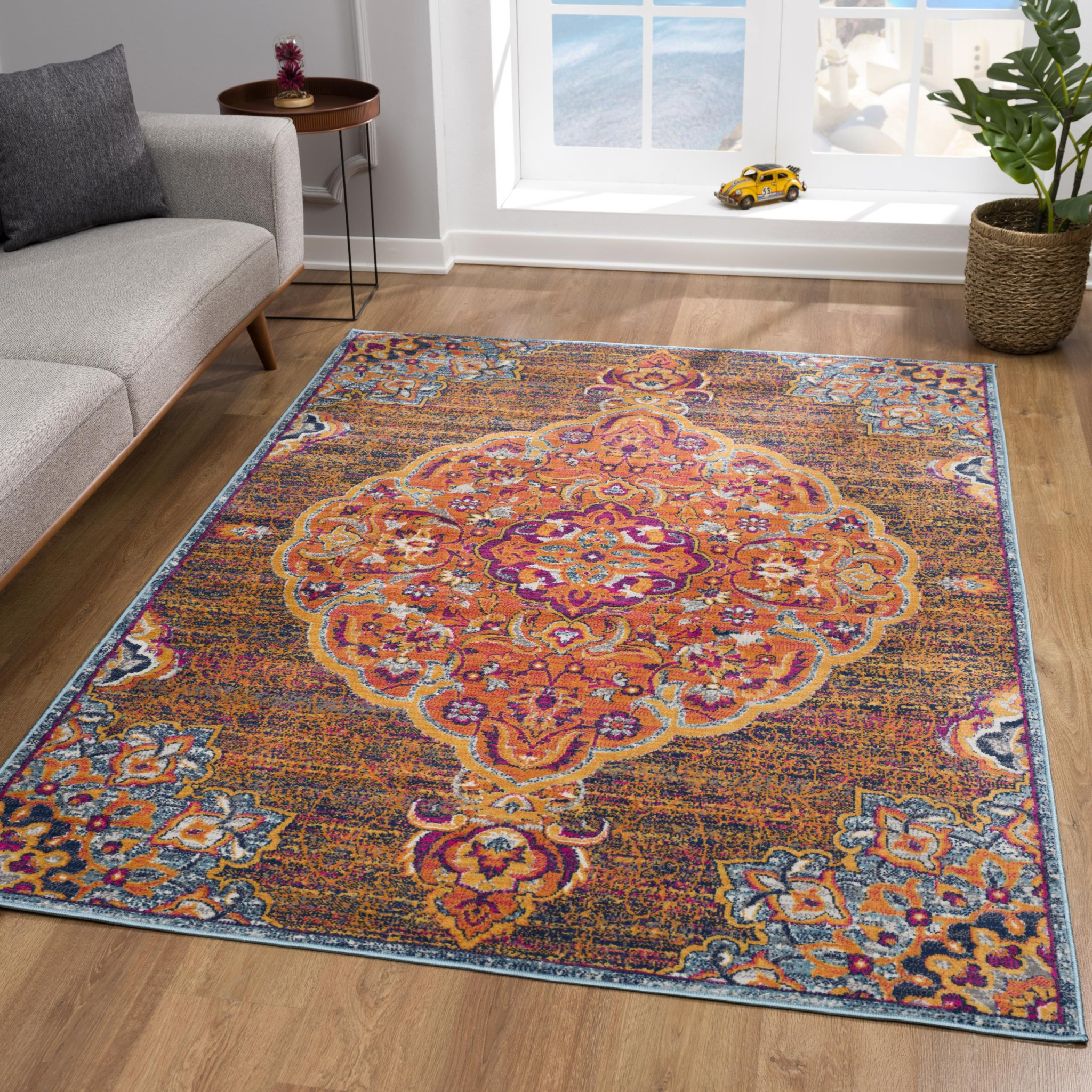 8" X 11" Rustic Orange Medallion Area Rug