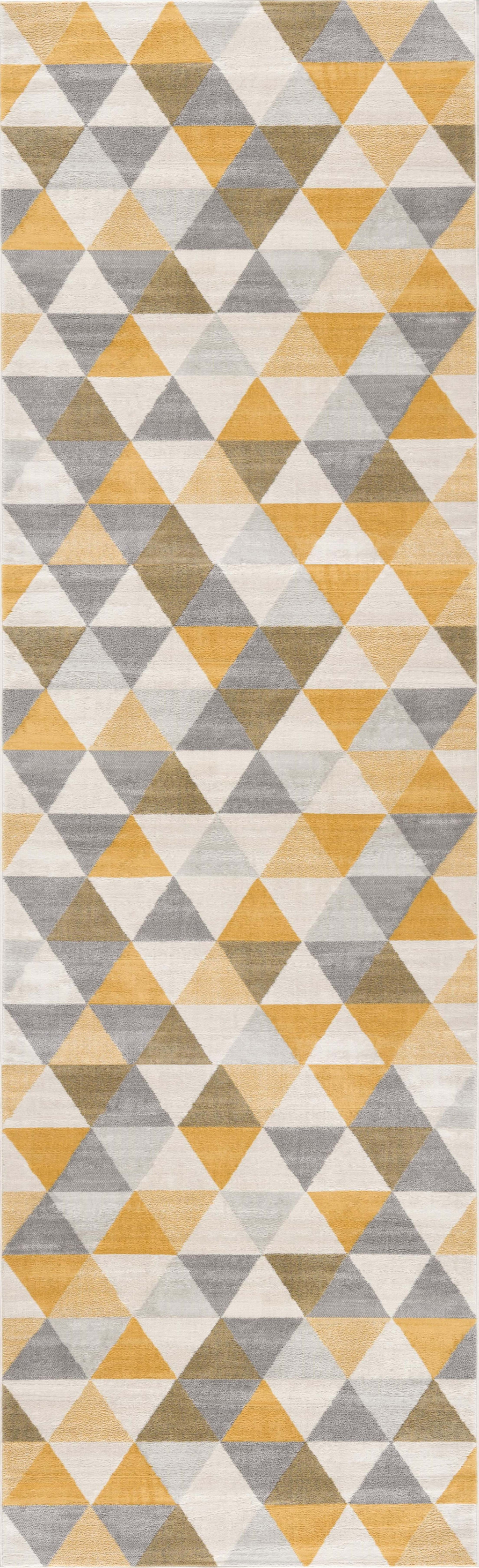 13' Yellow And Ivory Geometric Runner Rug-393028-1