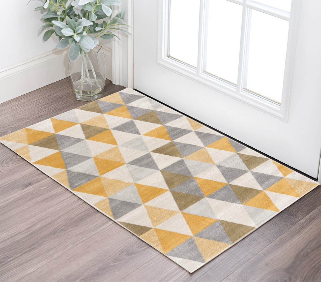 2' X 4' Yellow and Ivory Geometric Area Rug-393033-1