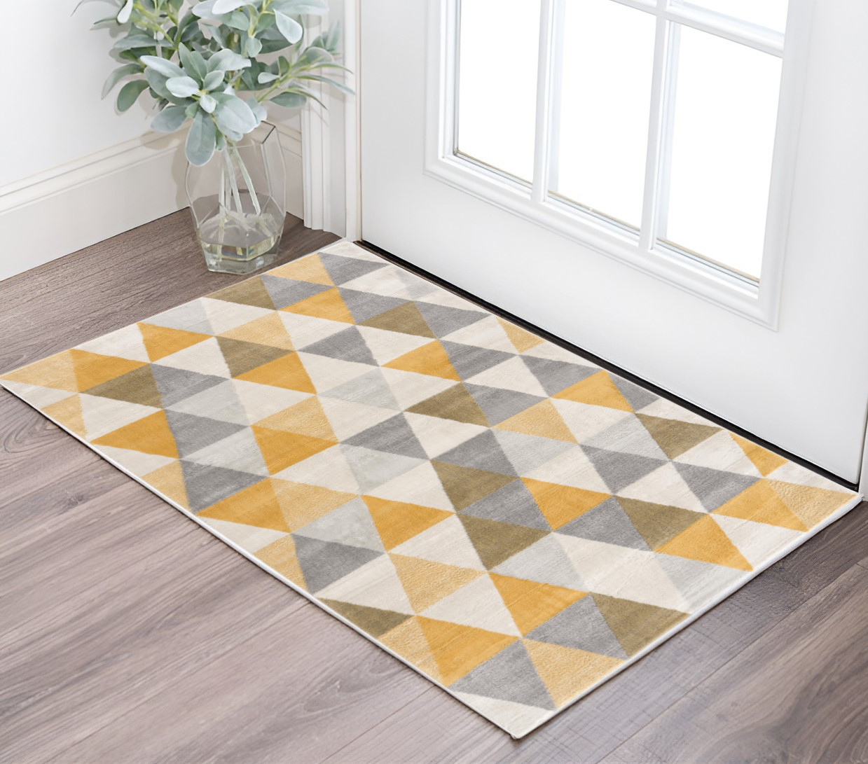 2' X 5' Yellow and Ivory Geometric Area Rug-393034-1