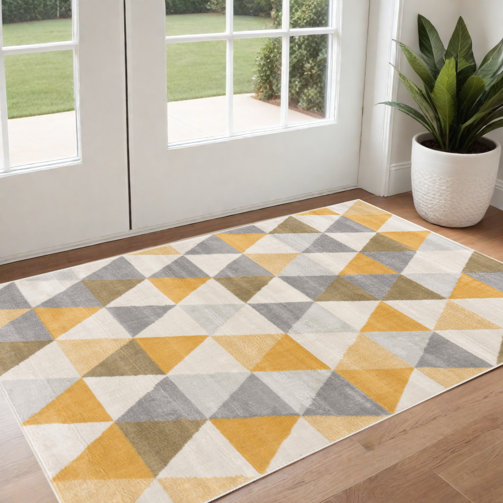 3' X 5' Yellow and Ivory Geometric Area Rug-393037-1