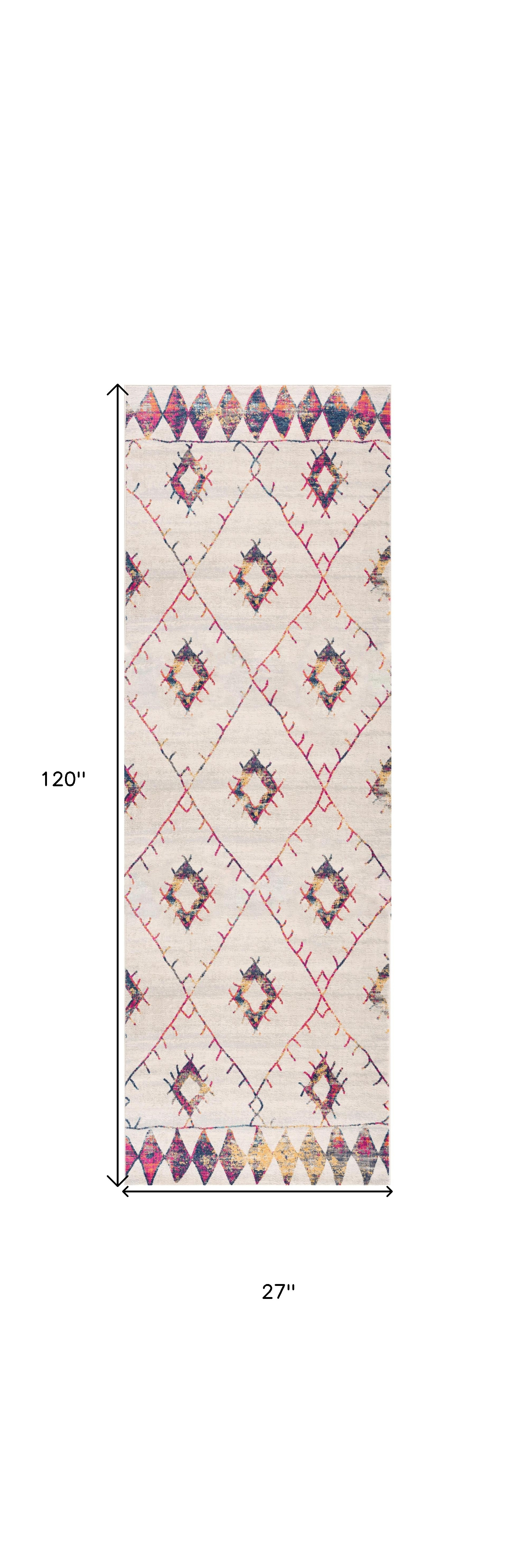 10" Ivory and Gold Geometric Runner Rug