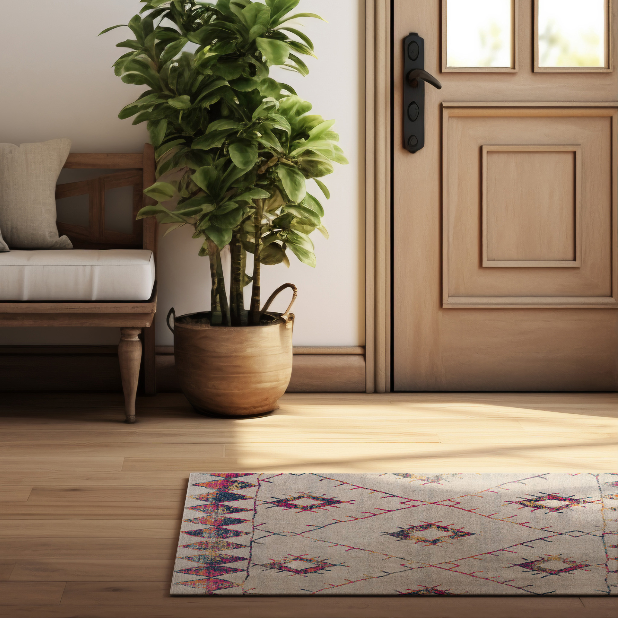 2" X 4" Cream Damask Area Rug