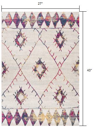2" X 4" Cream Damask Area Rug
