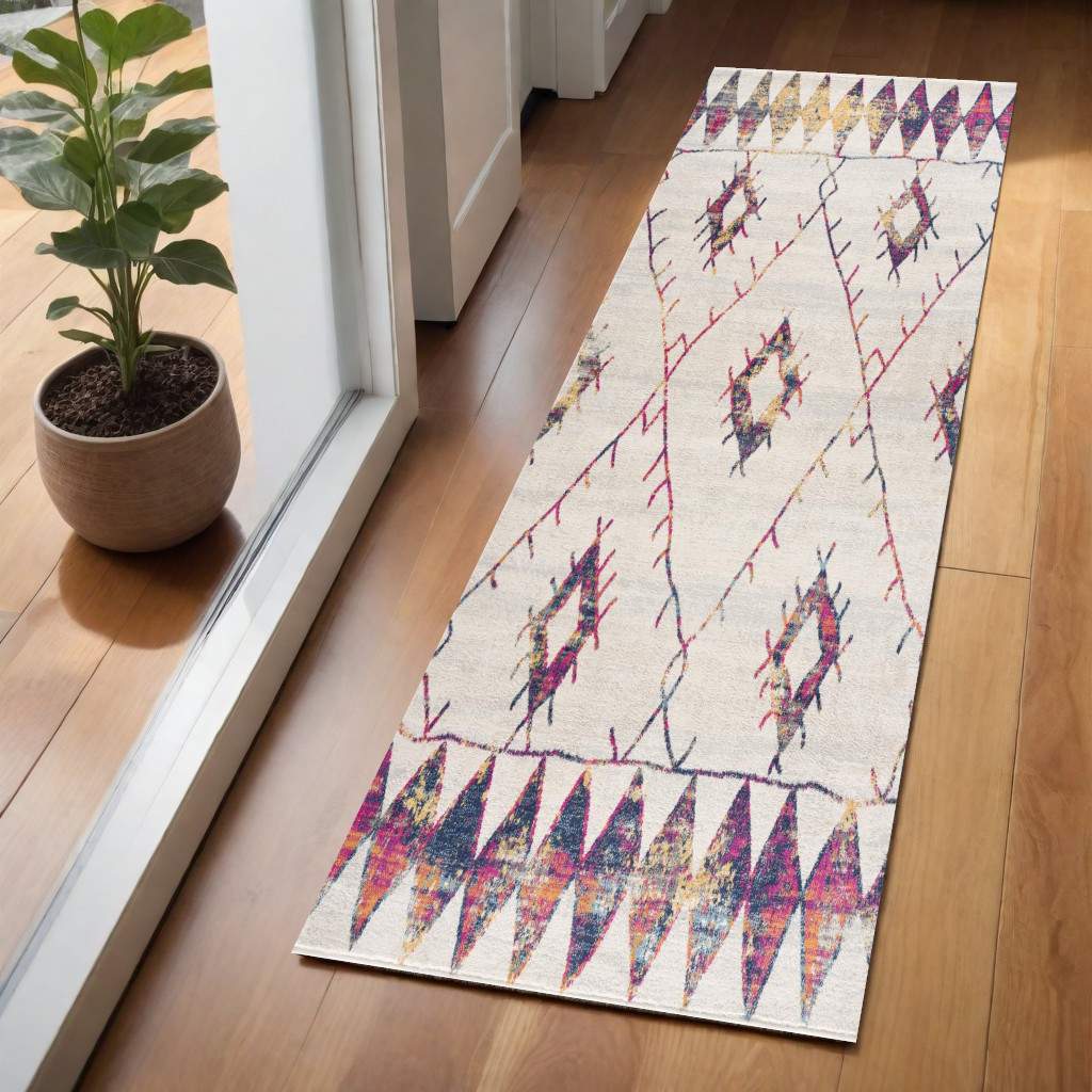 2" X 5" Cream Damask Area Rug