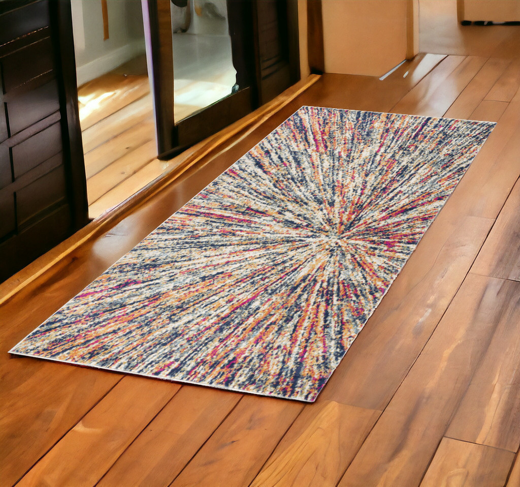2" X 5" Cream Celestial Burst Abstract Area Rug