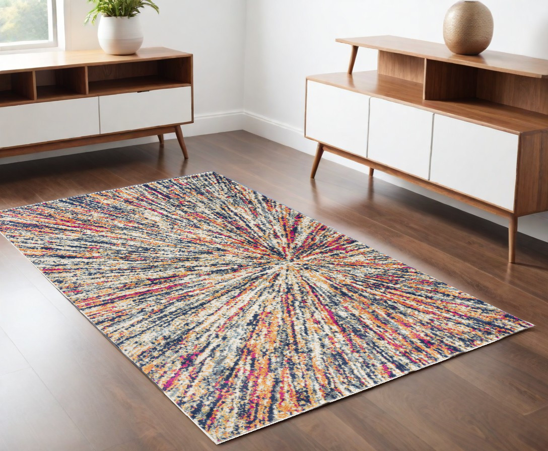 4" X 6" Cream Celestial Burst Abstract Area Rug