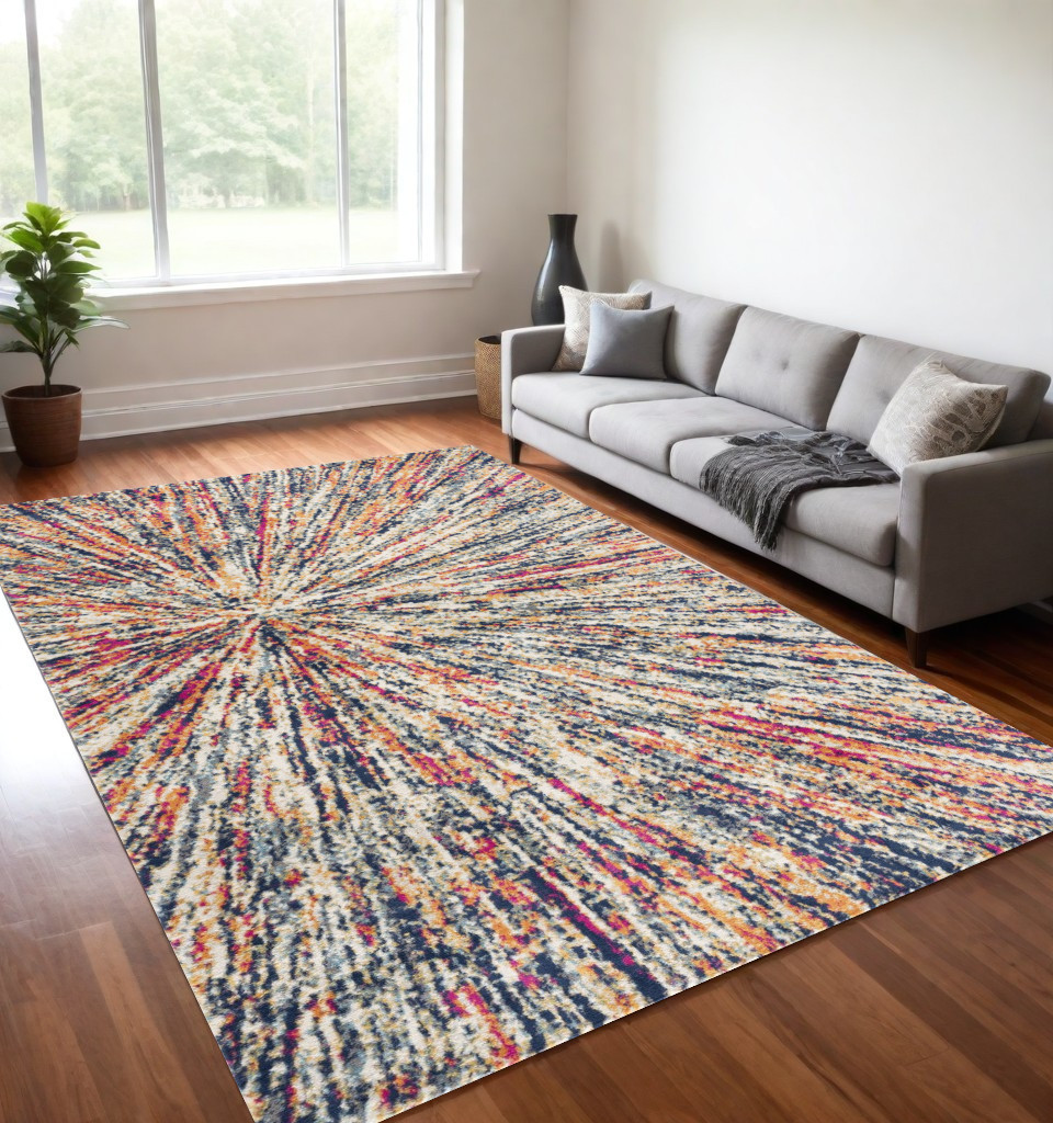 5’ X 8’ Cream Celestial Burst Abstract Area Rug-393073-1