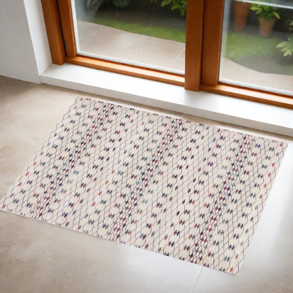 2" X 4" Blue and Ivory Ikat Area Rug