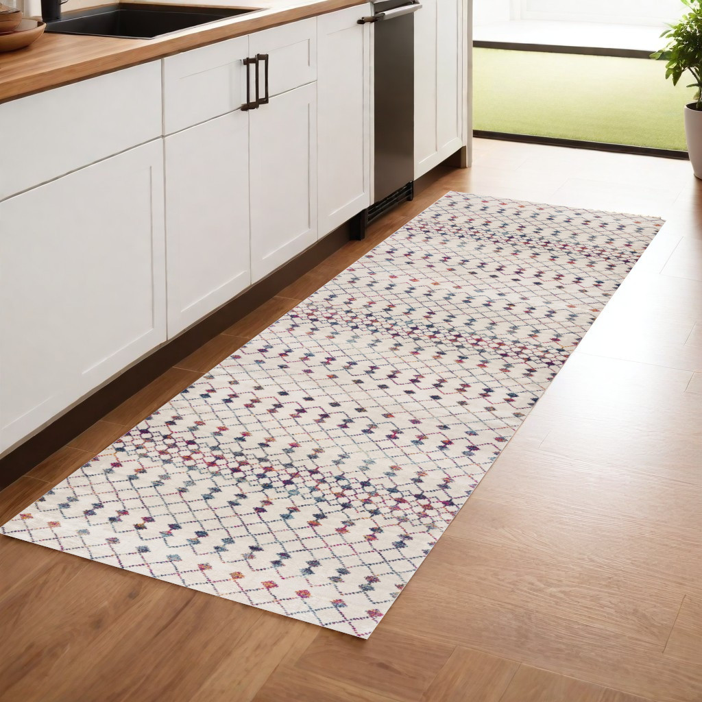 8" Cream Ikat Area Rug