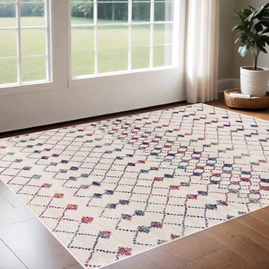 3" X 5" Cream Ikat Area Rug