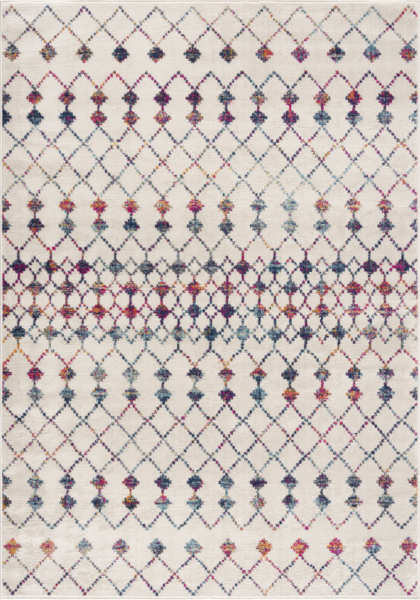 8" X 11" White Modern Geometric Grid Area Rug