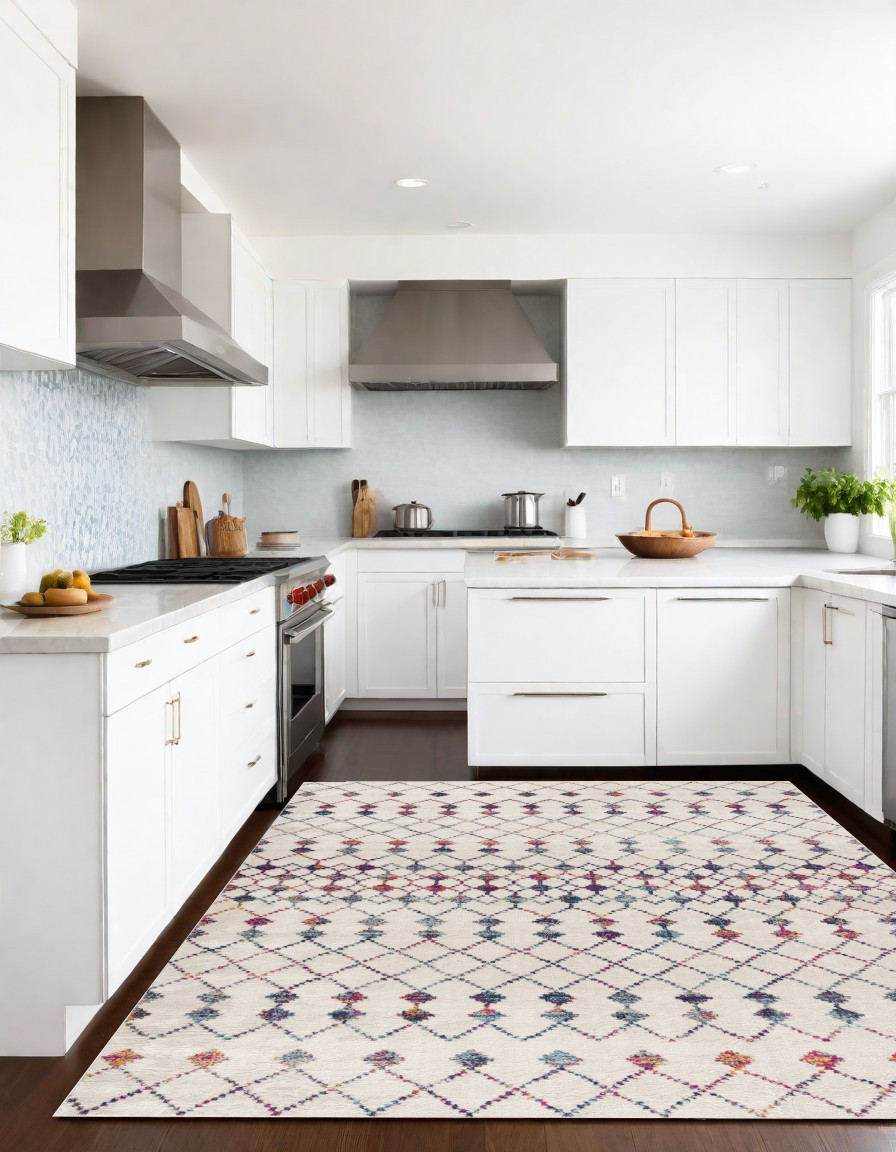 8" X 11" White Modern Geometric Grid Area Rug