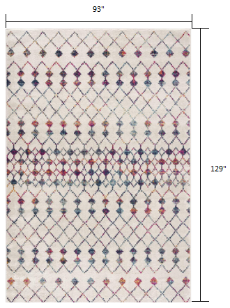 8" X 11" White Modern Geometric Grid Area Rug