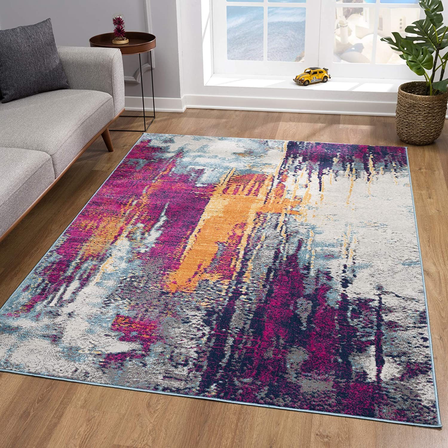 2 x 4 Gray and Magenta Abstract Area Rug
