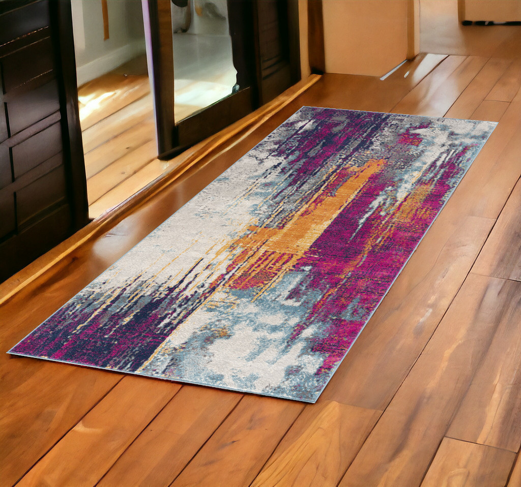 2' X 5' Magenta Abstract Dhurrie Area Rug-393102-1