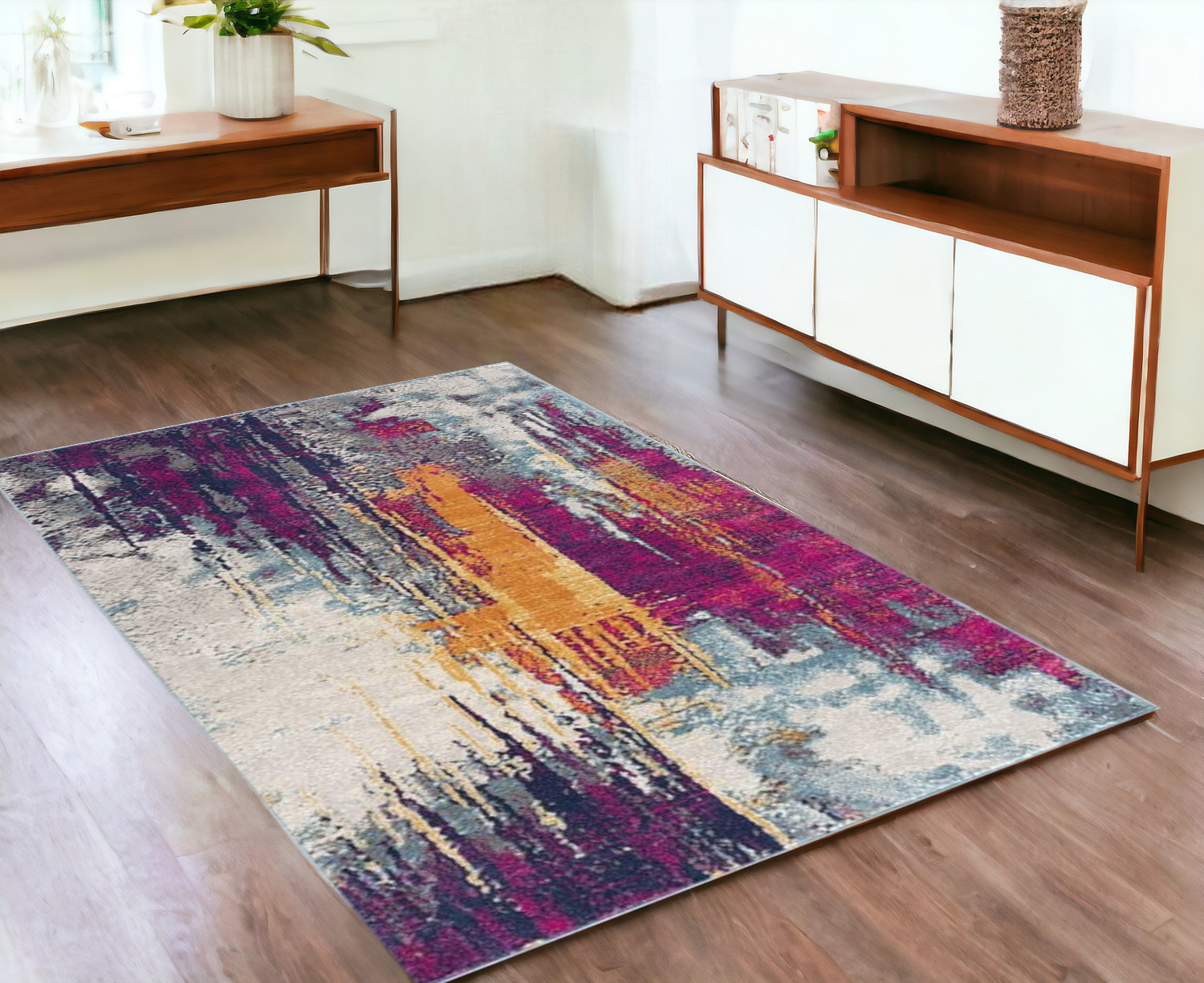 4' X 6' Magenta Abstract Dhurrie Area Rug-393106-1